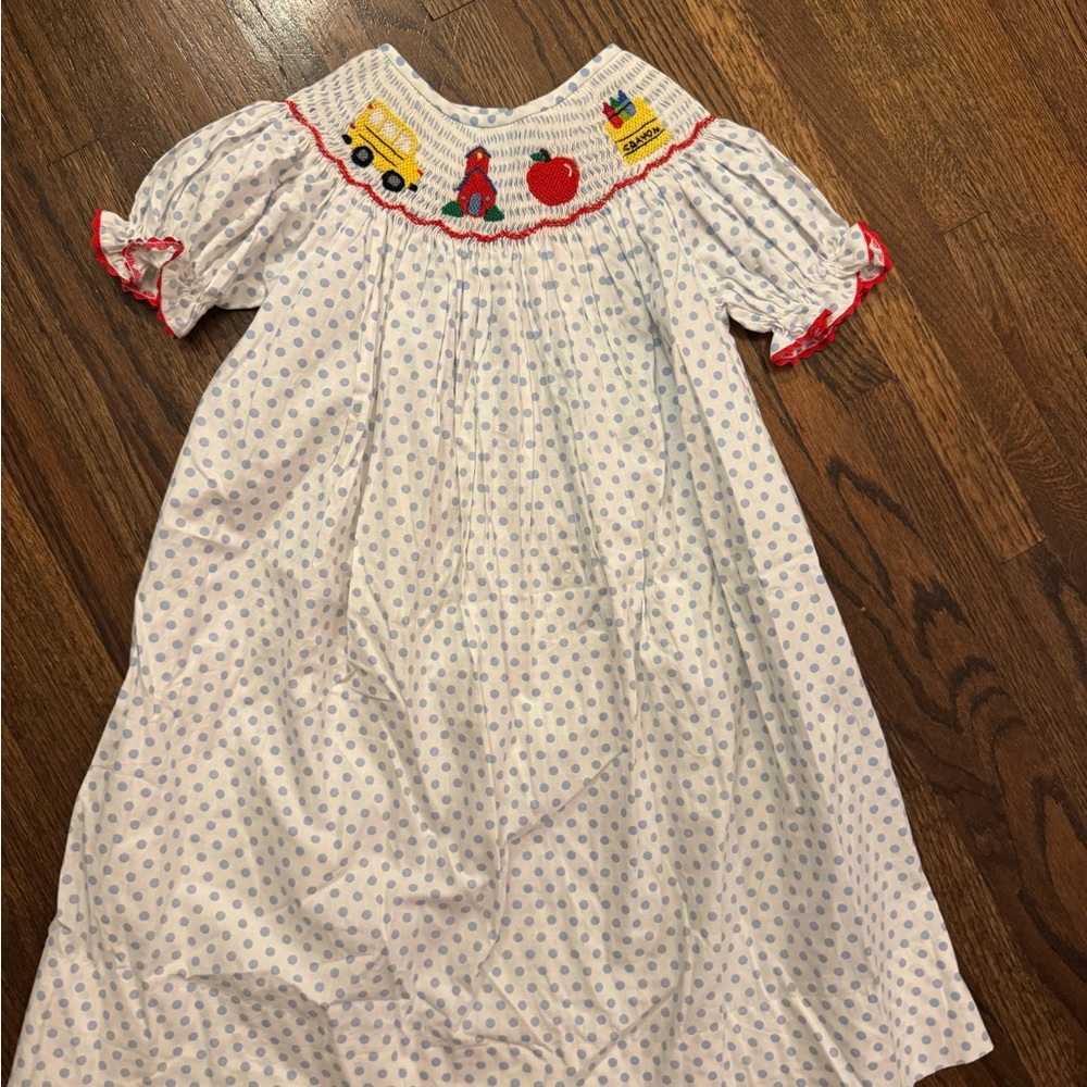 White Dress with Blue Polka Dots